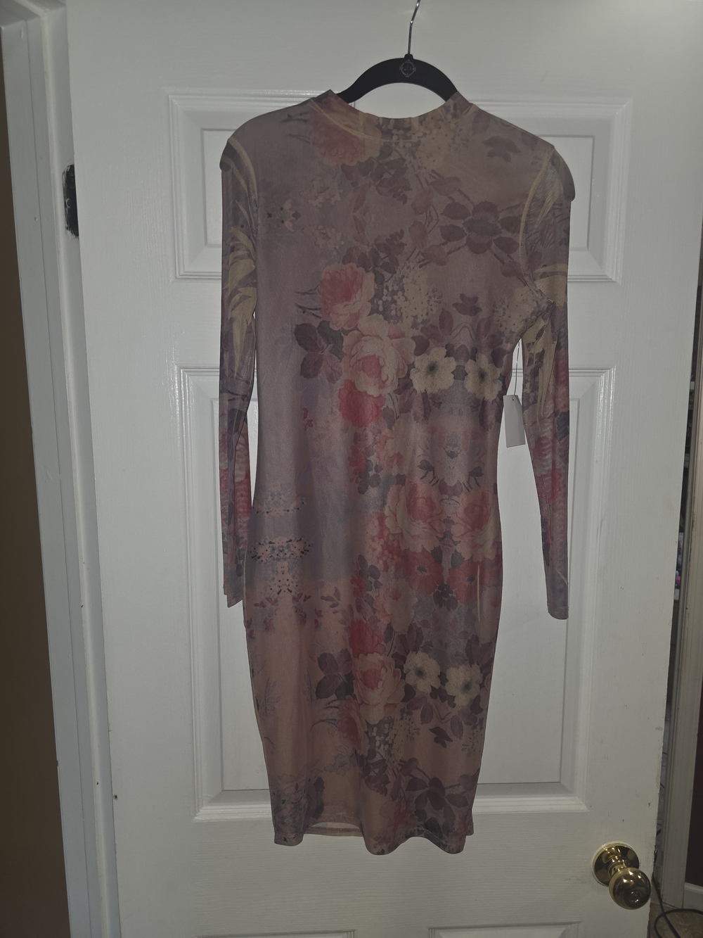 Charlotte Russe Mauve Floral Long-Sleeve Bodycon Dress